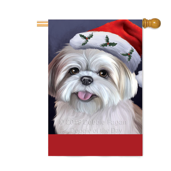 Personalized Christmas Holidays Lhasa Apso Dog Wearing Santa Hat Portrait Head Custom House Flag FLG-DOTD-A59895