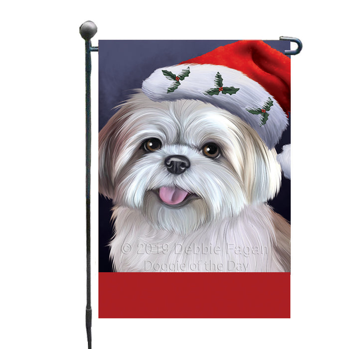 Personalized Christmas Holidays Lhasa Apso Dog Wearing Santa Hat Portrait Head Custom Garden Flags GFLG-DOTD-A59839