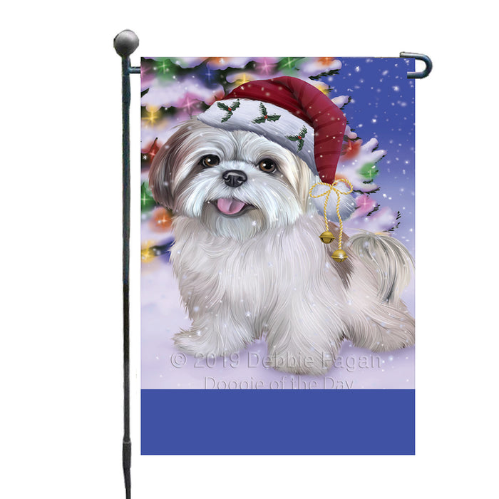 Personalized Winterland Wonderland Lhasa Apso Dog In Christmas Holiday Scenic Background Custom Garden Flags GFLG-DOTD-A61336