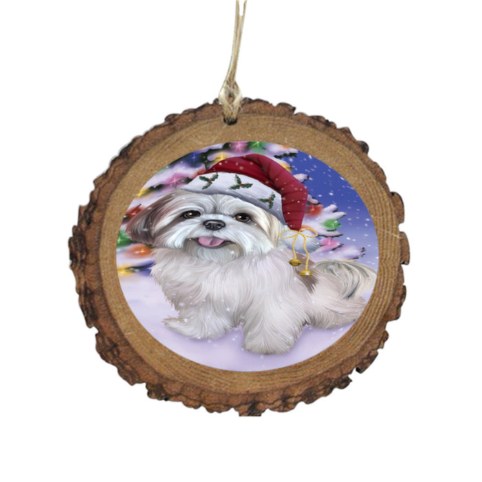 Winterland Wonderland Lhasa Apso Dog In Christmas Holiday Scenic Background Wooden Christmas Ornament WOR49598