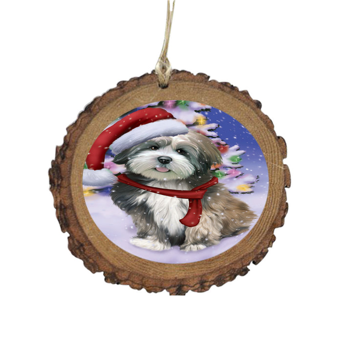 Winterland Wonderland Lhasa Apso Dog In Christmas Holiday Scenic Background Wooden Christmas Ornament WOR49599