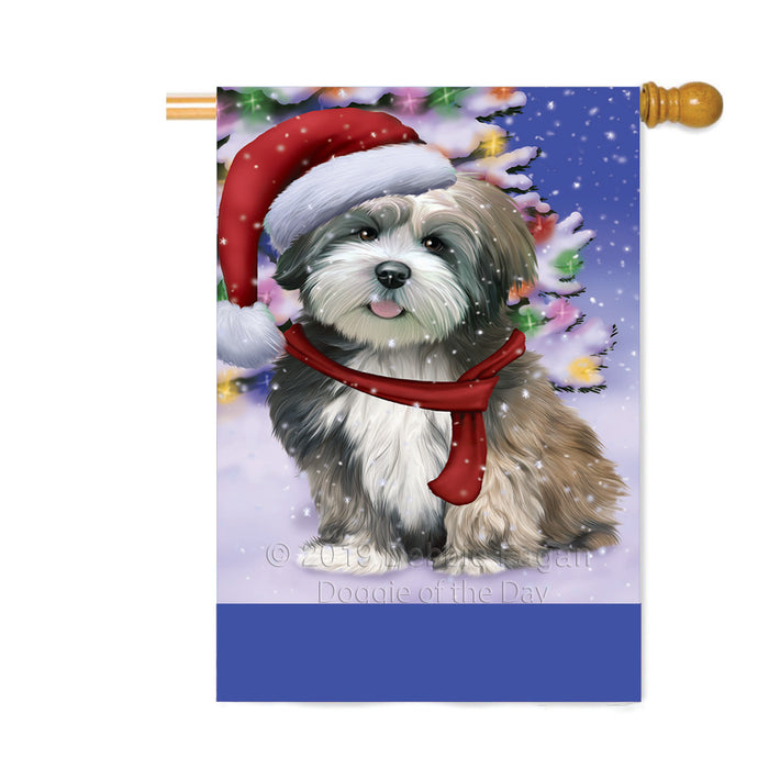Personalized Winterland Wonderland Lhasa Apso Dog In Christmas Holiday Scenic Background Custom House Flag FLG-DOTD-A61393