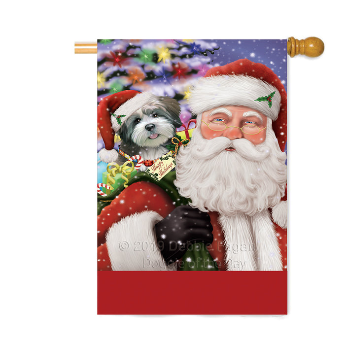 Personalized Santa Carrying Lhasa Apso Dog and Christmas Presents Custom House Flag FLG-DOTD-A63480