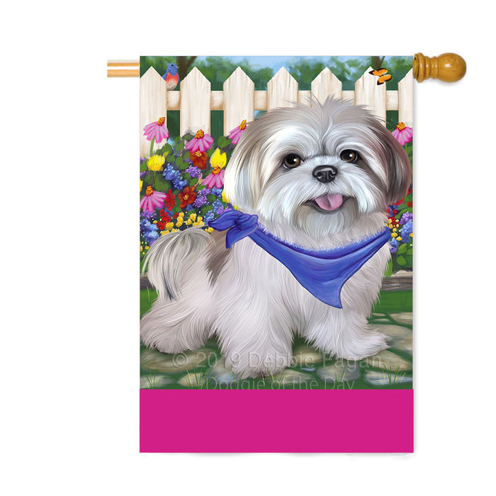 Personalized Spring Floral Lhasa Apso Dog Custom House Flag FLG-DOTD-A62959