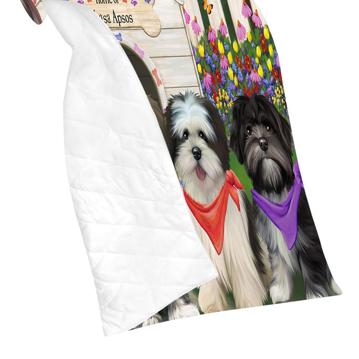 Spring Dog House Lhasa Apso Dogs Quilt