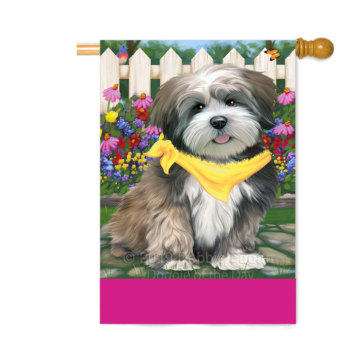 Personalized Spring Floral Lhasa Apso Dog Custom House Flag FLG-DOTD-A62961