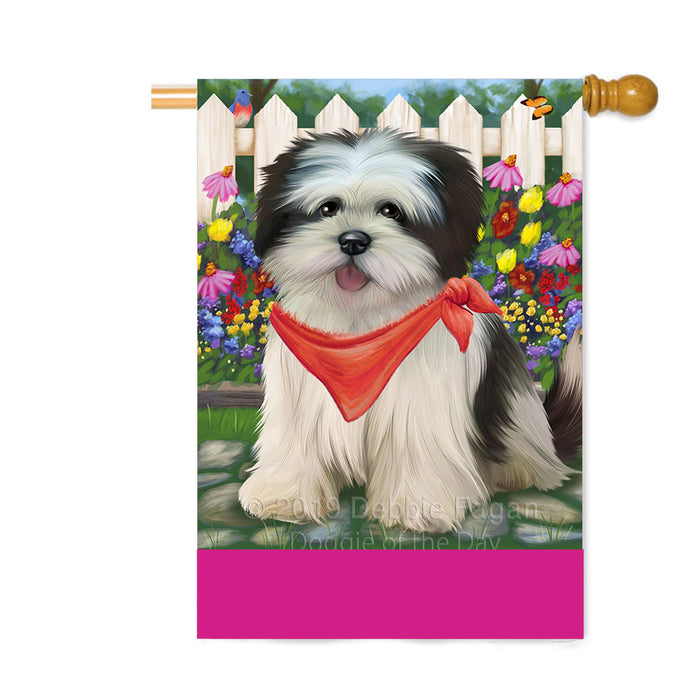 Personalized Spring Floral Lhasa Apso Dog Custom House Flag FLG-DOTD-A62962