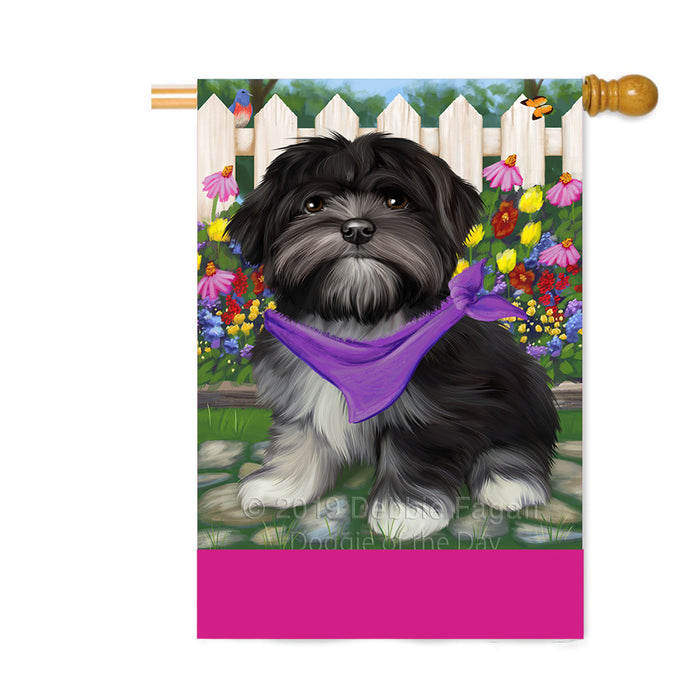 Personalized Spring Floral Lhasa Apso Dog Custom House Flag FLG-DOTD-A62963