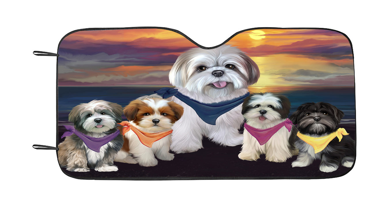 Family Sunset Portrait Lhasa Apso Dogs Car Sun Shade