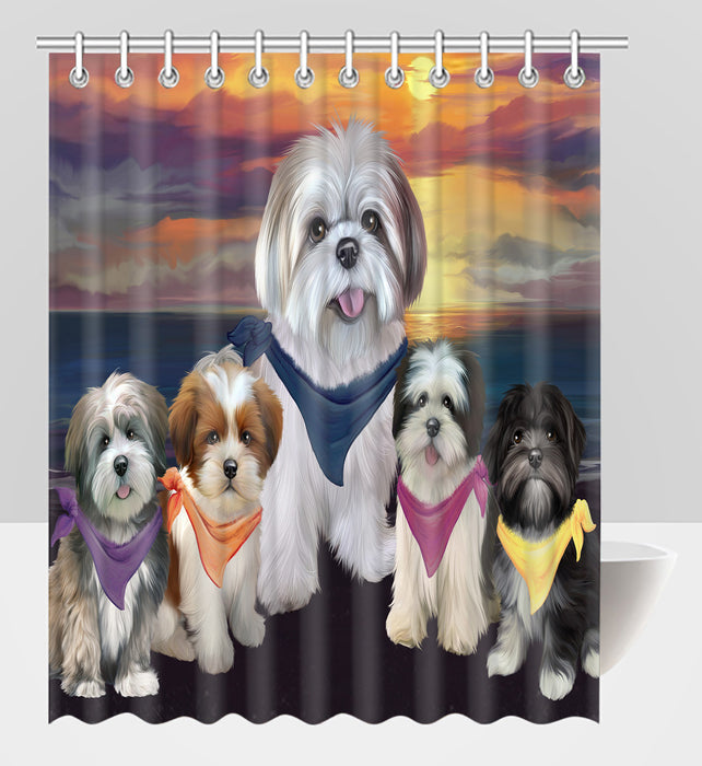 Family Sunset Portrait Lhasa Apso Dogs Shower Curtain