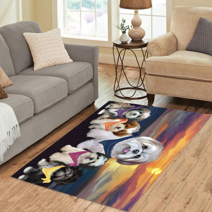 Family Sunset Portrait Lhasa Apso Dogs Area Rug