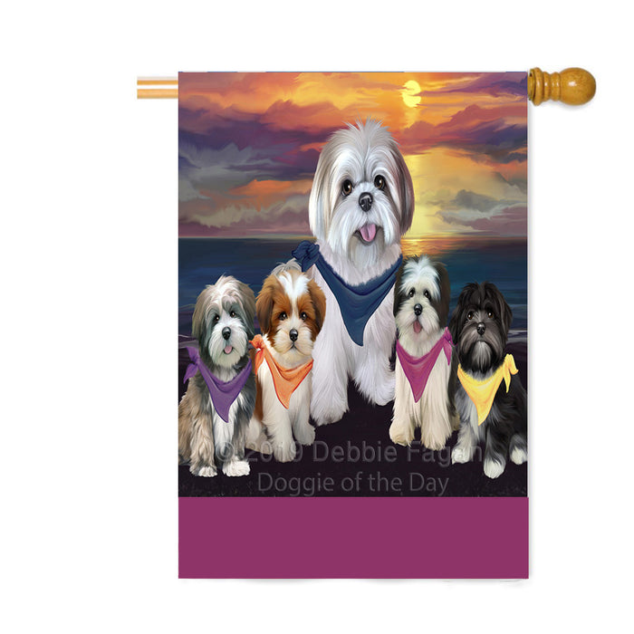 Personalized Family Sunset Portrait Lhasa Apso Dogs Custom House Flag FLG-DOTD-A60667