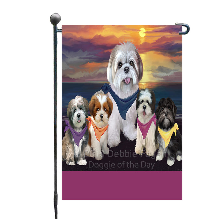 Personalized Family Sunset Portrait Lhasa Apso Dogs Custom Garden Flags GFLG-DOTD-A60611