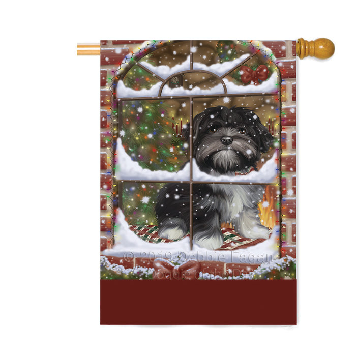 Personalized Please Come Home For Christmas Lhasa Apso Dog Sitting In Window Custom House Flag FLG-DOTD-A60231