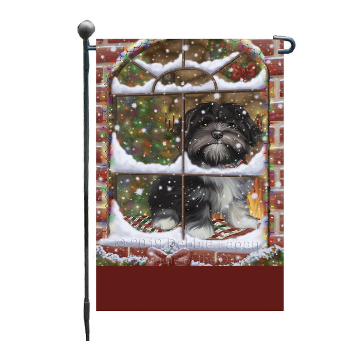 Personalized Please Come Home For Christmas Lhasa Apso Dog Sitting In Window Custom Garden Flags GFLG-DOTD-A60175