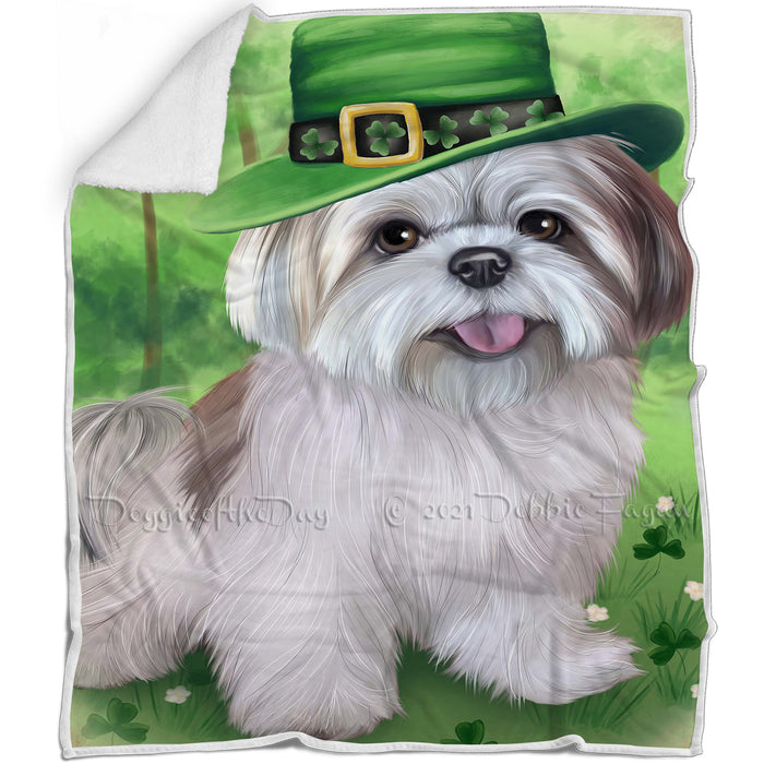 St. Patricks Day Irish Portrait Lhasa Apso Dog Blanket BLNKT55056