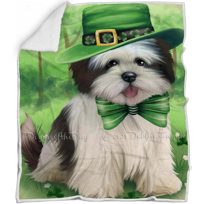 St. Patricks Day Irish Portrait Lhasa Apso Dog Blanket BLNKT55092