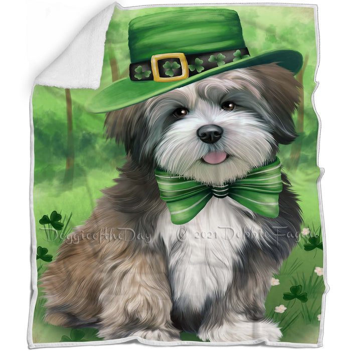 St. Patricks Day Irish Portrait Lhasa Apso Dog Blanket BLNKT55065