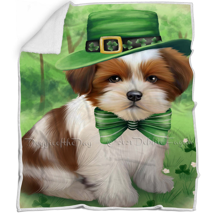 St. Patricks Day Irish Portrait Lhasa Apso Dog Blanket BLNKT55074