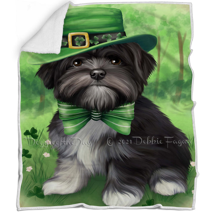 St. Patricks Day Irish Portrait Lhasa Apso Dog Blanket BLNKT55083