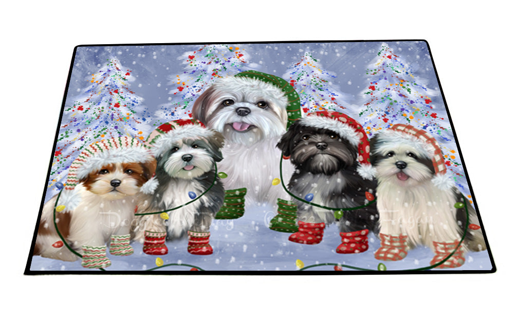 Christmas Lights and Lhasa Apso Dogs Floor Mat- Anti-Slip Pet Door Mat Indoor Outdoor Front Rug Mats for Home Outside Entrance Pets Portrait Unique Rug Washable Premium Quality Mat