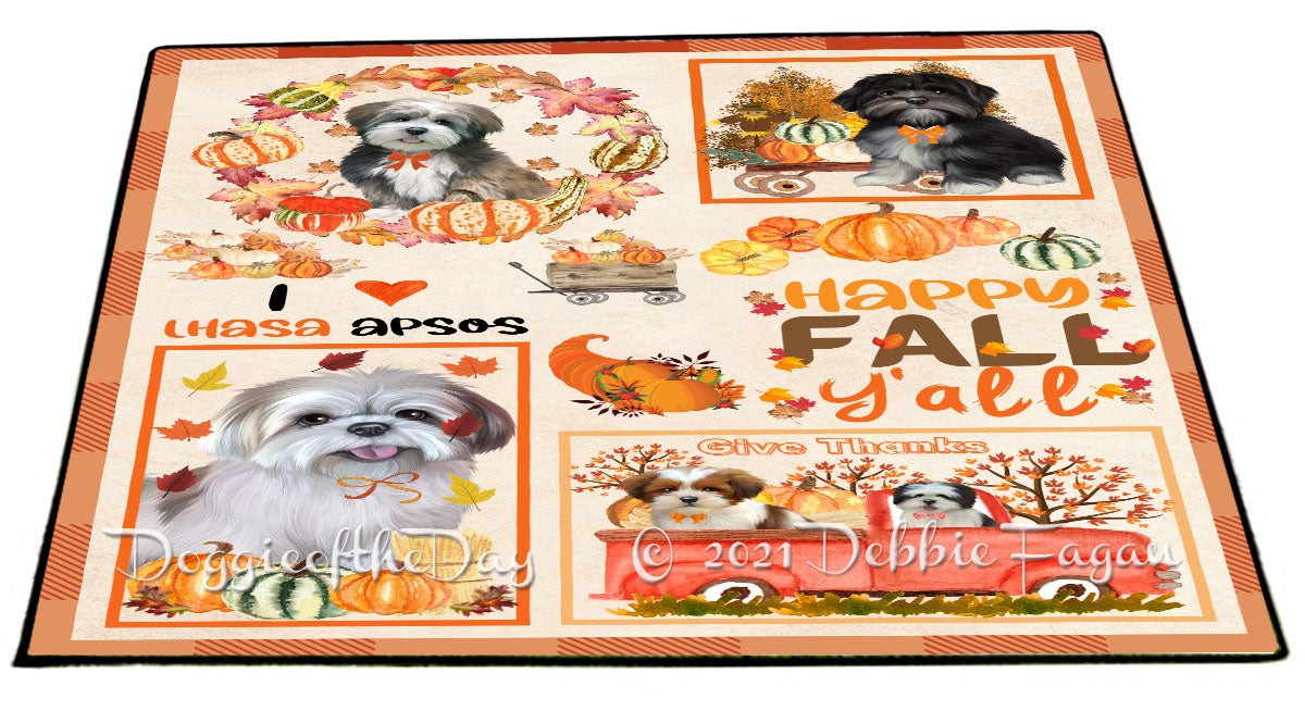 Happy Fall Y'all Pumpkin Lhasa Apso Dogs Indoor/Outdoor Welcome Floormat - Premium Quality Washable Anti-Slip Doormat Rug FLMS58675