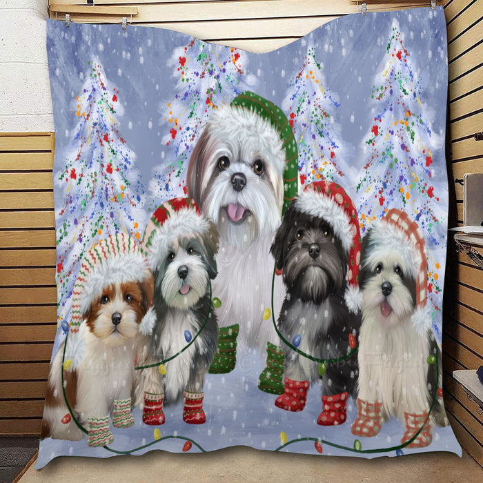 Christmas Lights and Lhasa Apso Dogs  Quilt Bed Coverlet Bedspread - Pets Comforter Unique One-side Animal Printing - Soft Lightweight Durable Washable Polyester Quilt