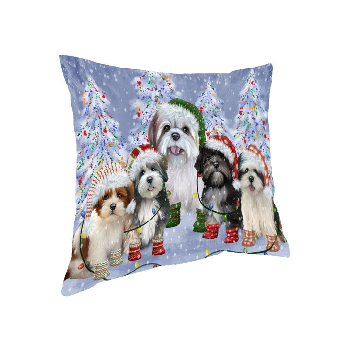 Christmas Lights and Lhasa Apso Dogs Pillow with Top Quality High-Resolution Images - Ultra Soft Pet Pillows for Sleeping - Reversible & Comfort - Ideal Gift for Dog Lover - Cushion for Sofa Couch Bed - 100% Polyester