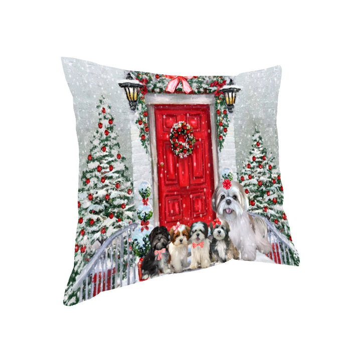 Christmas Holiday Welcome Lhasa Apso Dogs Pillow with Top Quality High-Resolution Images - Ultra Soft Pet Pillows for Sleeping - Reversible & Comfort - Ideal Gift for Dog Lover - Cushion for Sofa Couch Bed - 100% Polyester