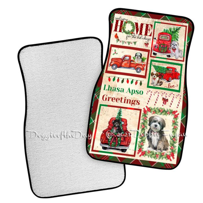 Welcome Home for Christmas Holidays Lhasa Apso Dogs Polyester Anti-Slip Vehicle Carpet Car Floor Mats CFM48403