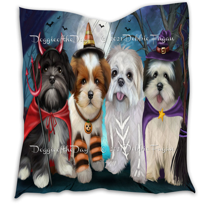 Happy Halloween Trick or Treat Lhasa Apso Dogs Lightweight Soft Bedspread Coverlet Bedding Quilt QUILT60426