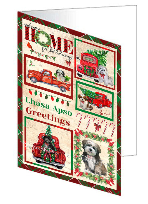 Welcome Home for Christmas Holidays Lhasa Apso Dogs Handmade Artwork Assorted Pets Greeting Cards and Note Cards with Envelopes for All Occasions and Holiday Seasons GCD76214