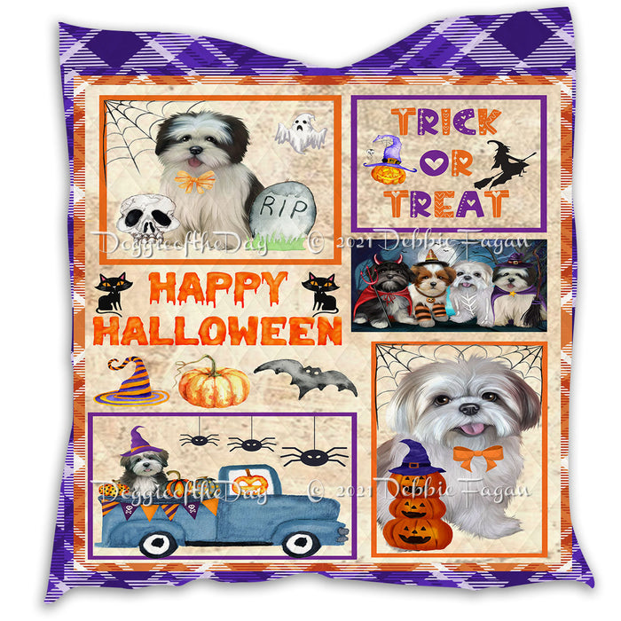 Happy Halloween Trick or Treat Pumpkin Lhasa Apso Dogs Lightweight Soft Bedspread Coverlet Bedding Quilt QUILT60966