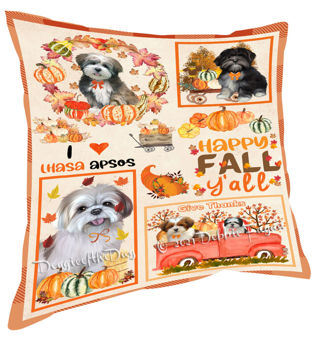Happy Fall Y'all Pumpkin Lhasa Apso Dogs Pillow with Top Quality High-Resolution Images - Ultra Soft Pet Pillows for Sleeping - Reversible & Comfort - Ideal Gift for Dog Lover - Cushion for Sofa Couch Bed - 100% Polyester