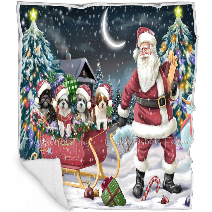 Merry Christmas Happy Holiday Santa Sled Lhasa Apso Dogs Blanket D278