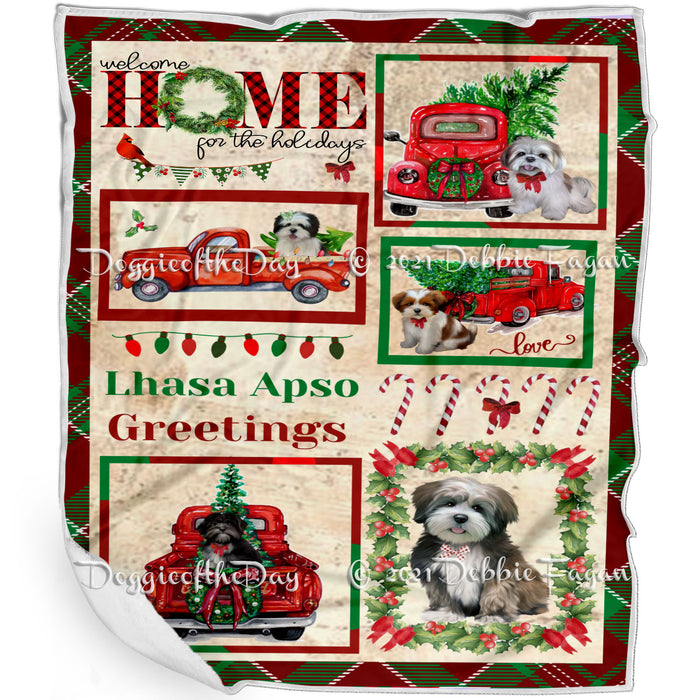 Welcome Home for Christmas Holidays Lhasa Apso Dogs Blanket BLNKT72041