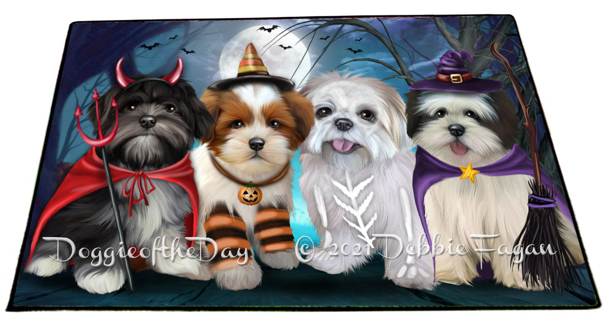 Happy Halloween Trick or Treat Lhasa Apso Dogs Indoor/Outdoor Welcome Floormat - Premium Quality Washable Anti-Slip Doormat Rug FLMS58399