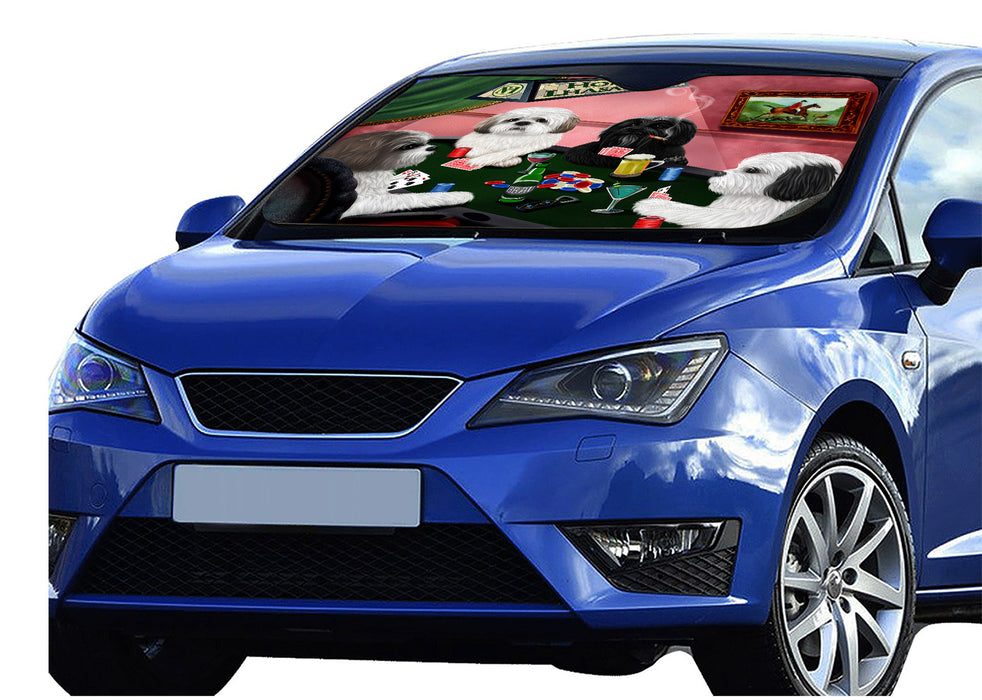 Home of  Lhasa Apso Dogs Playing Poker Car Sun Shade