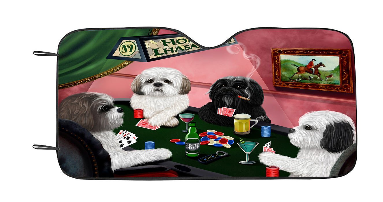 Home of  Lhasa Apso Dogs Playing Poker Car Sun Shade