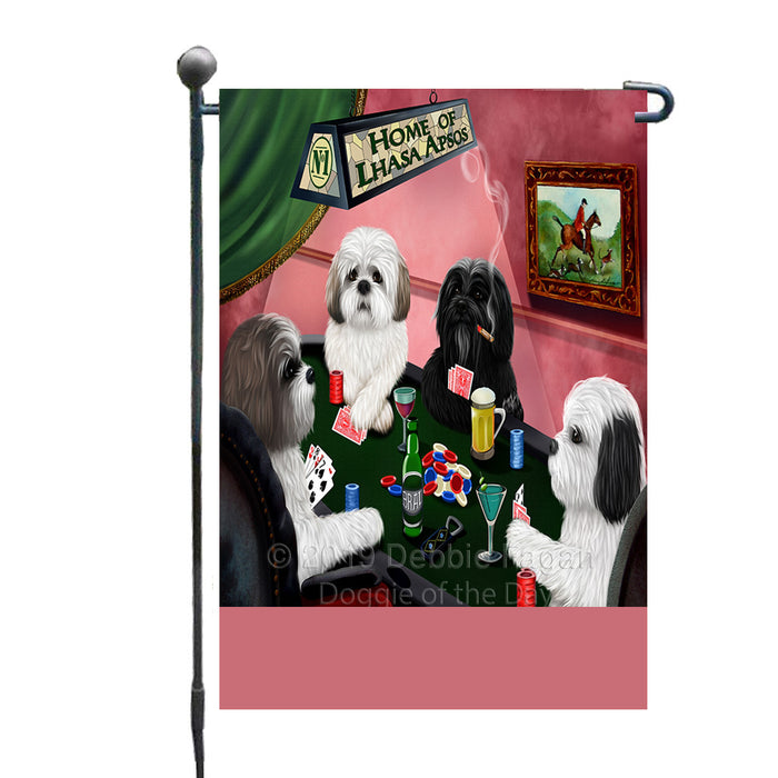 Personalized Home of Lhasa Apso Dogs Four Dogs Playing Poker Custom Garden Flags GFLG-DOTD-A60281