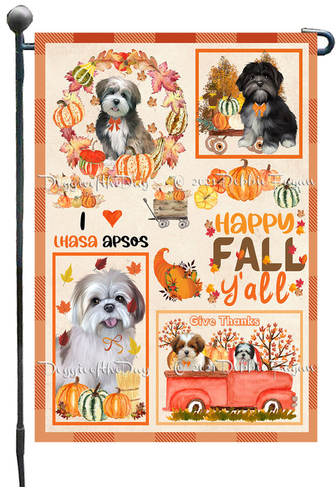 Happy Fall Y'all Pumpkin Lhasa Apso Dogs Garden Flags- Outdoor Double Sided Garden Yard Porch Lawn Spring Decorative Vertical Home Flags 12 1/2"w x 18"h