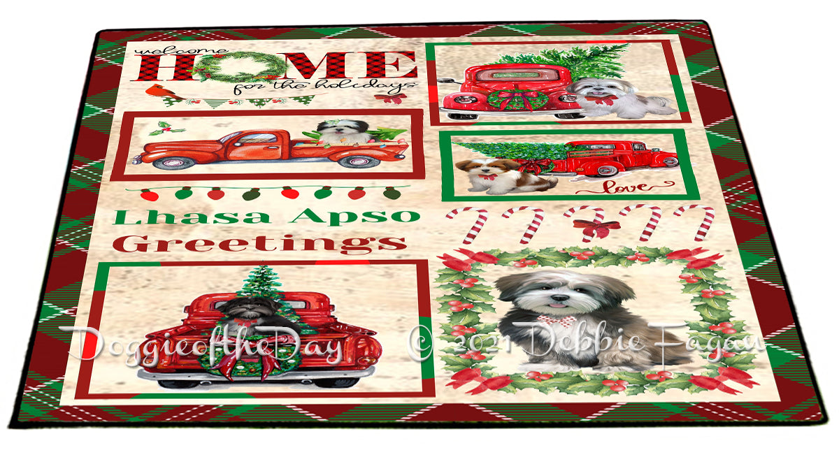 Welcome Home for Christmas Holidays Lhasa Apso Dogs Indoor/Outdoor Welcome Floormat - Premium Quality Washable Anti-Slip Doormat Rug FLMS57811