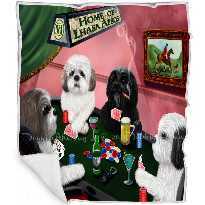 Home of Lhasa Apso 4 Dogs Playing Poker Blanket