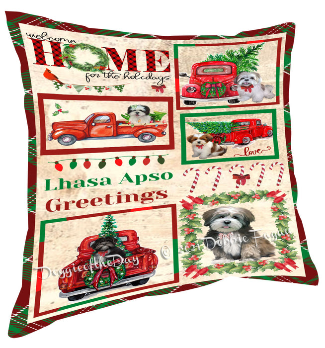 Welcome Home for Christmas Holidays Lhasa Apso Dogs Pillow with Top Quality High-Resolution Images - Ultra Soft Pet Pillows for Sleeping - Reversible & Comfort - Ideal Gift for Dog Lover - Cushion for Sofa Couch Bed - 100% Polyester
