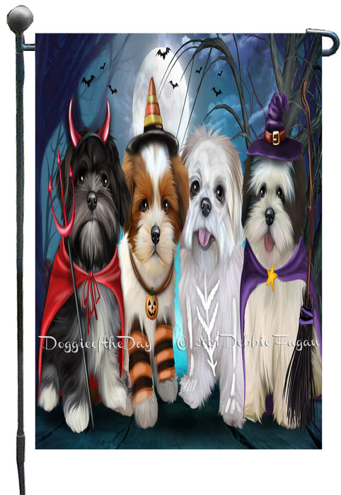 Happy Halloween Trick or Treat Lhasa Apso Dogs Garden Flags- Outdoor Double Sided Garden Yard Porch Lawn Spring Decorative Vertical Home Flags 12 1/2"w x 18"h
