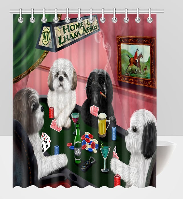 Home of  Lhasa Apso Dogs Playing Poker Shower Curtain