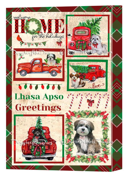 Welcome Home for Christmas Holidays Lhasa Apso Dogs Canvas Wall Art Decor - Premium Quality Canvas Wall Art for Living Room Bedroom Home Office Decor Ready to Hang CVS149660