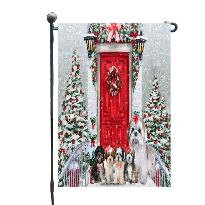 Christmas Holiday Welcome Lhasa Apso Dogs Garden Flags- Outdoor Double Sided Garden Yard Porch Lawn Spring Decorative Vertical Home Flags 12 1/2"w x 18"h