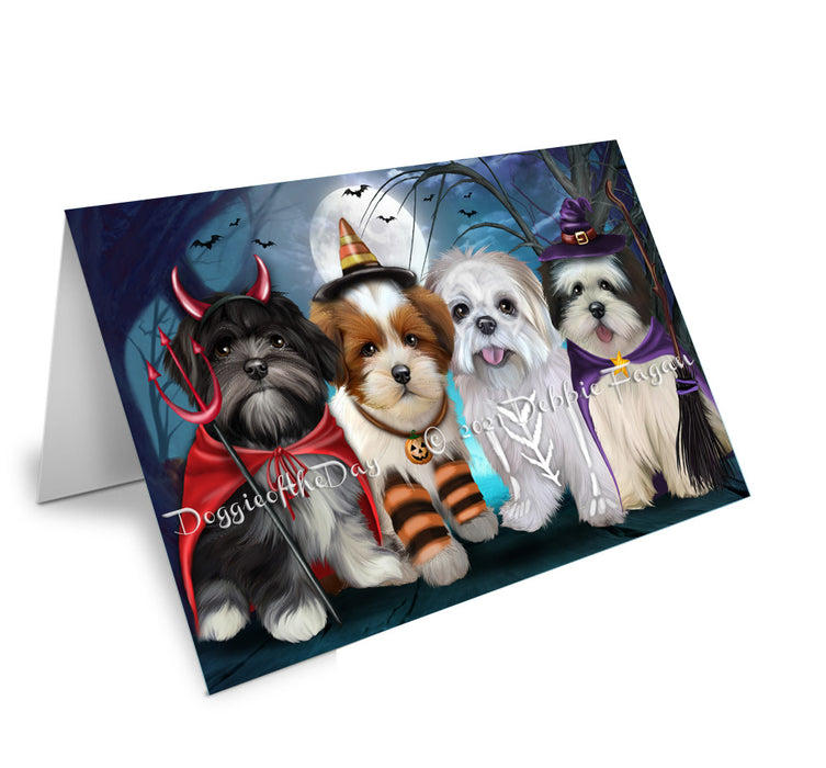 Happy Halloween Trick or Treat Lhasa Apso Dogs Handmade Artwork Assorted Pets Greeting Cards and Note Cards with Envelopes for All Occasions and Holiday Seasons GCD76772