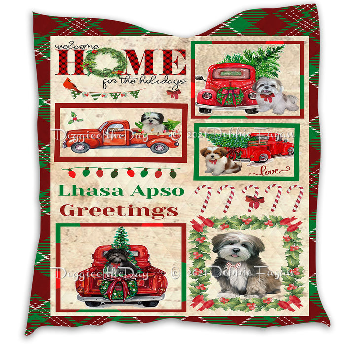 Welcome Home for Christmas Holidays Lhasa Apso Dogs Quilt Bed Coverlet Bedspread - Pets Comforter Unique One-side Animal Printing - Soft Lightweight Durable Washable Polyester Quilt